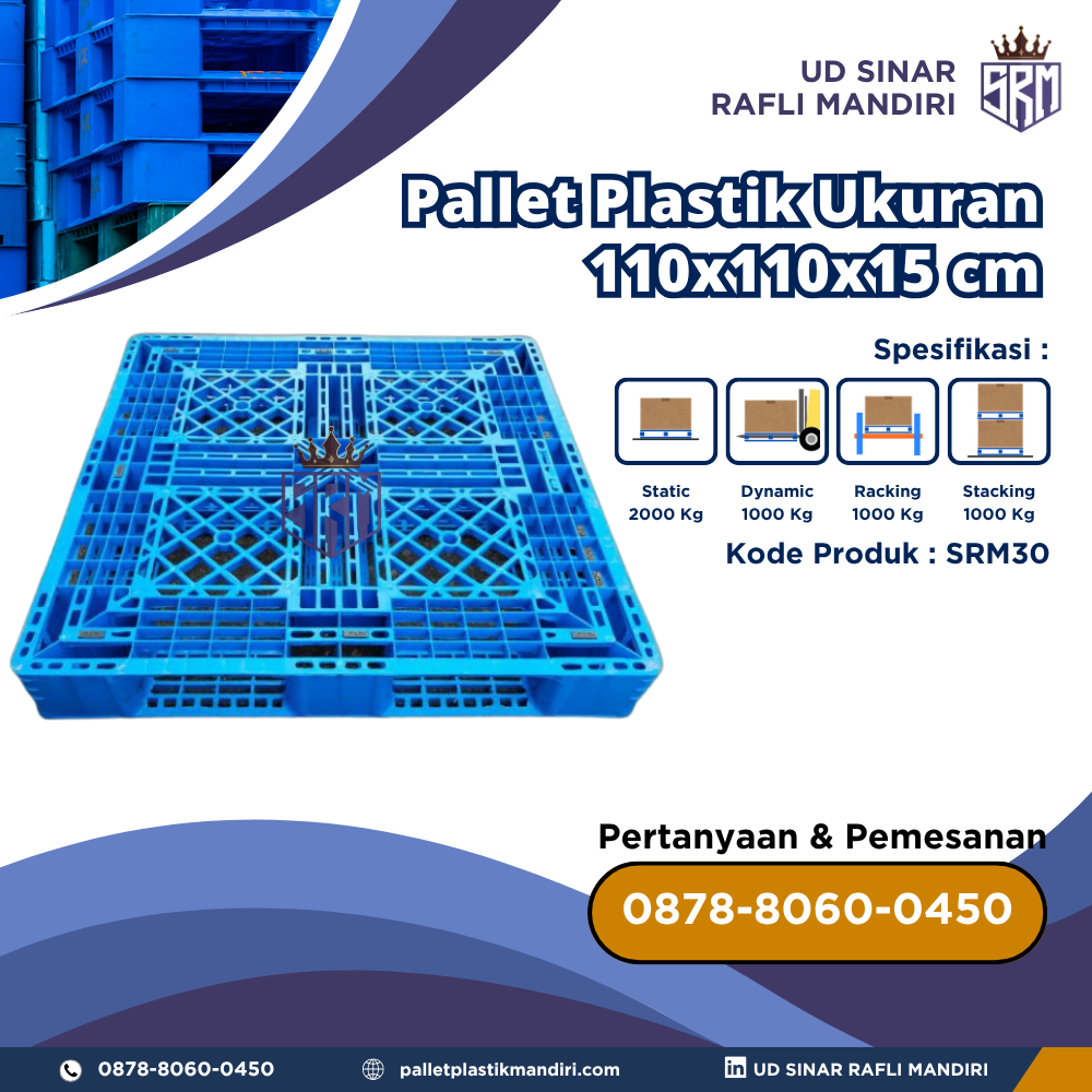 Pallet Plastik Bekas/Baru Ukuran 110x110x15 cm - SRM30