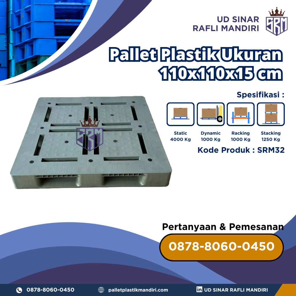 Pallet Plastik Bekas/Baru Ukuran 110x110x15 cm - SRM32