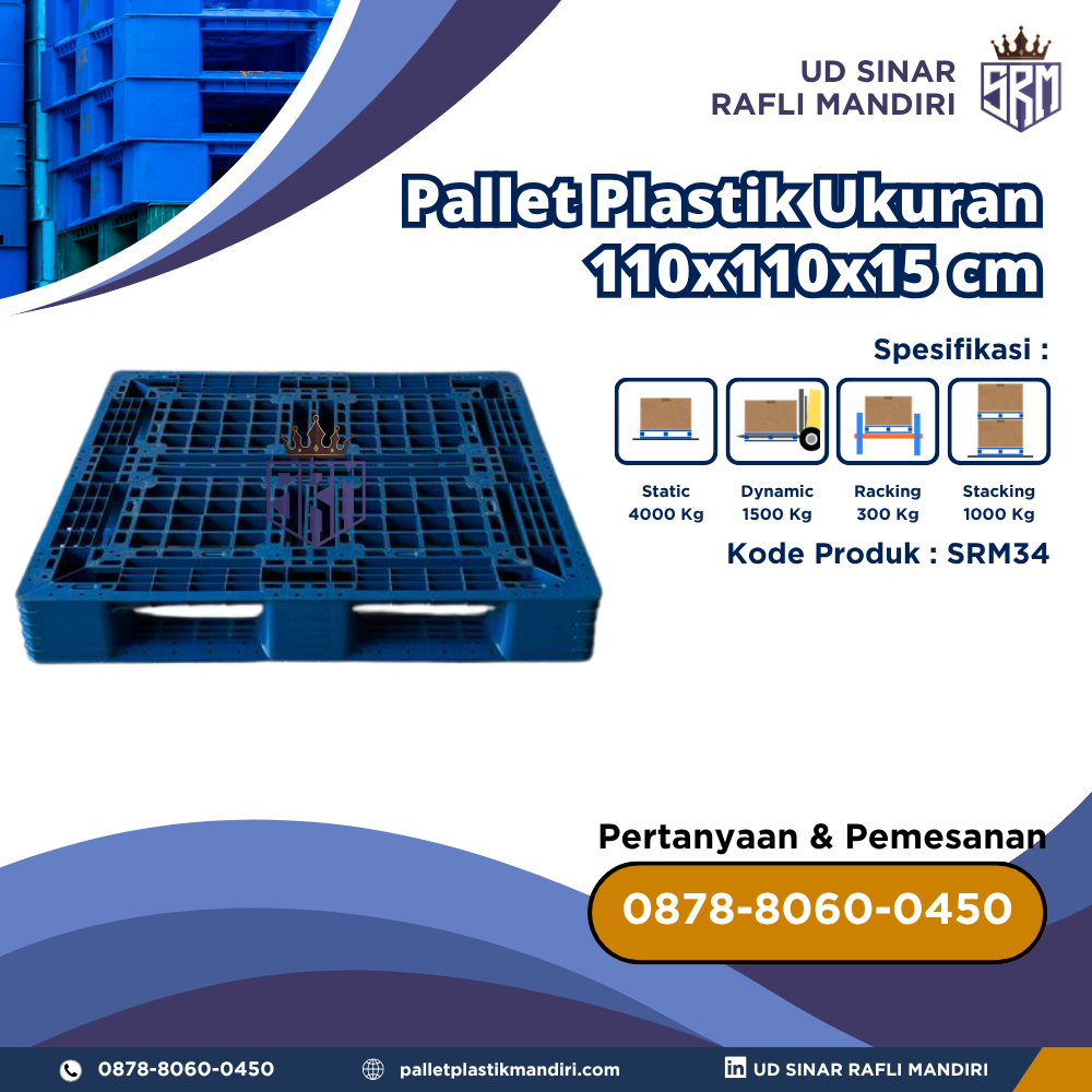 Pallet Plastik Bekas/Baru Ukuran 110x110x15 cm - SRM34
