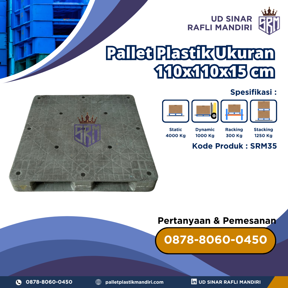 Pallet Plastik Bekas/Baru Ukuran 110x110x15 cm - SRM35
